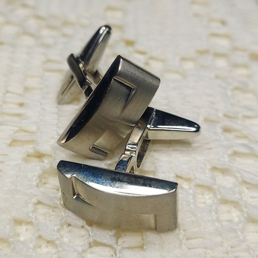 Silver Tone Rectangle Bullet Back Men's Cufflinks Metal No Stone Pair